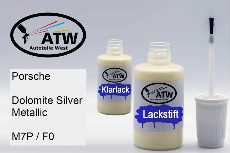 Porsche, Dolomite Silver Metallic, M7P / F0: 20ml Lackstift + 20ml Klarlack - Set, von ATW Autoteile West.